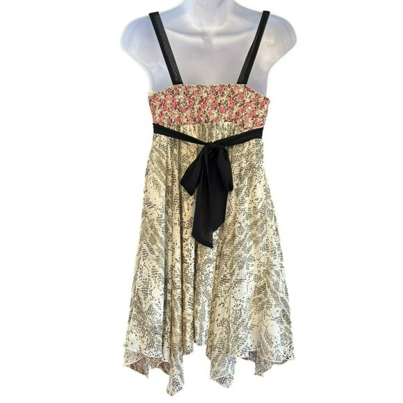 Johnny Martin Floral Snakeskin Print Sleeveless Baby Doll Dress Tie Waist Y2K - Picture 3 of 8